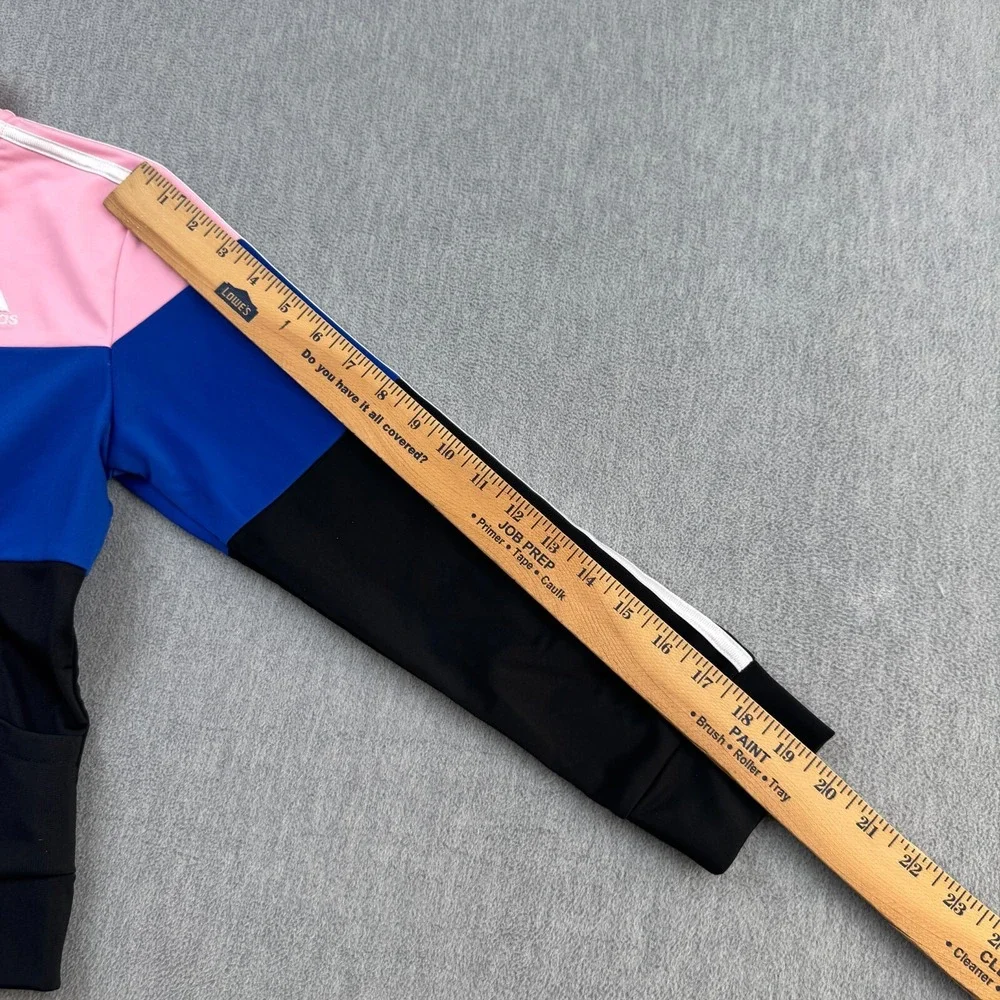Adidas Track Jacket Girls Size Medium 10/12 Pink Striped Full Zip‎ Activewear